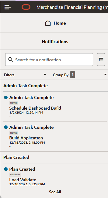Notifications View Group By Type
