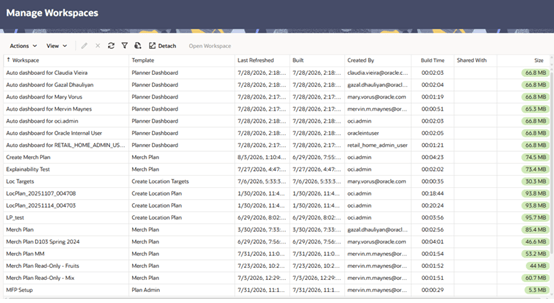 Manage Workspace Window Manage Workspace Window