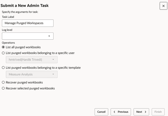 This image shows managing purged workspaces tasks. This image shows managing purged workspaces tasks.