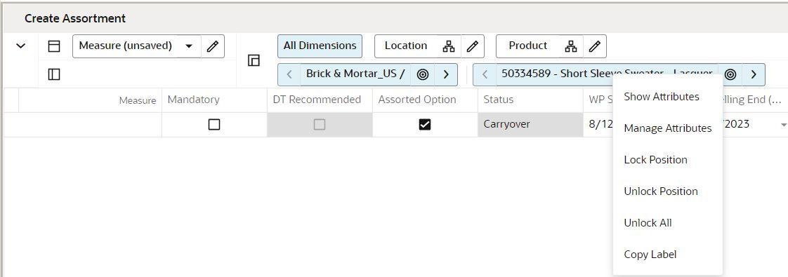 Show Attributes and Manage Attributes Menu for the Z-axis