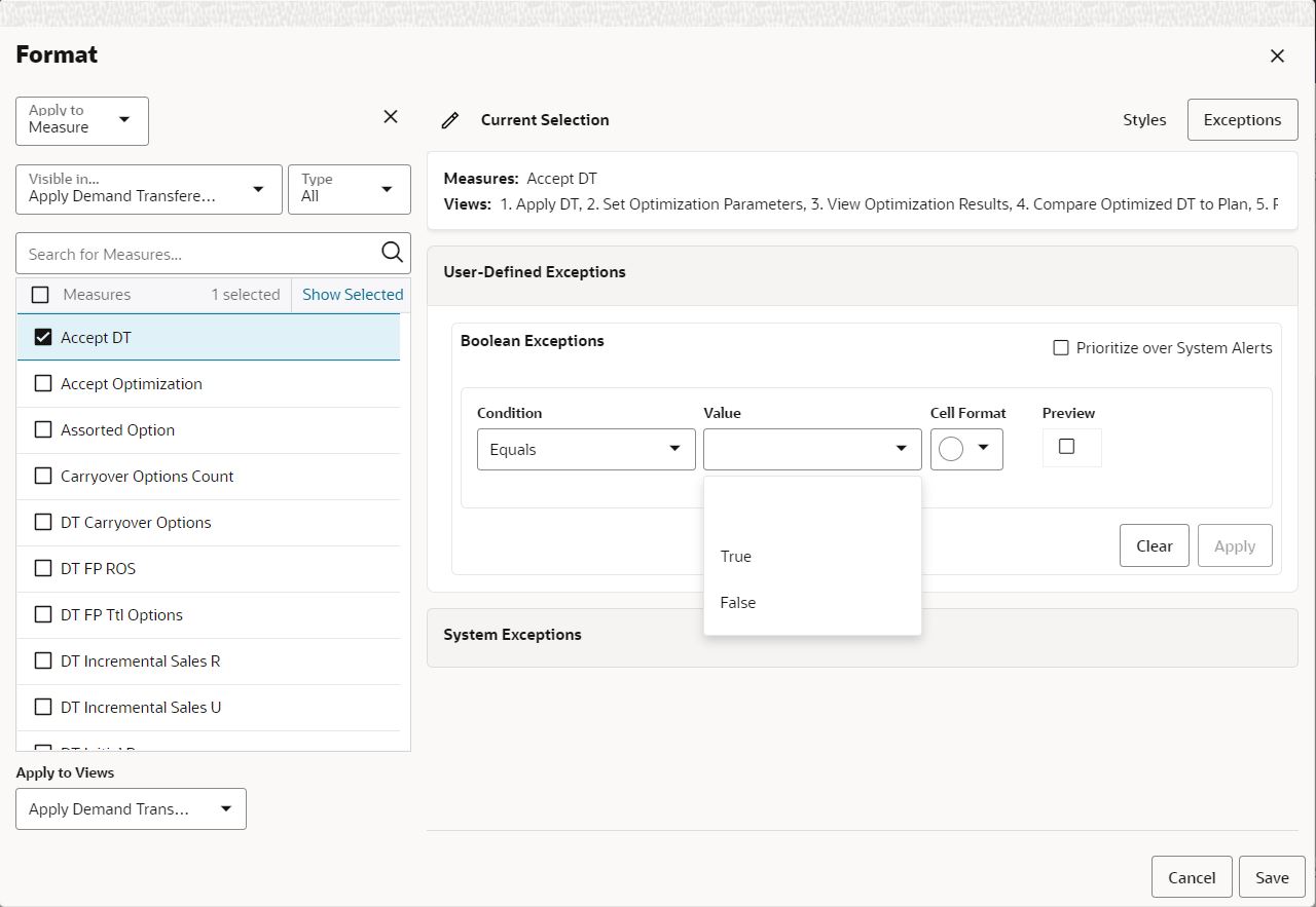 Add User-Defined Boolean Exception
