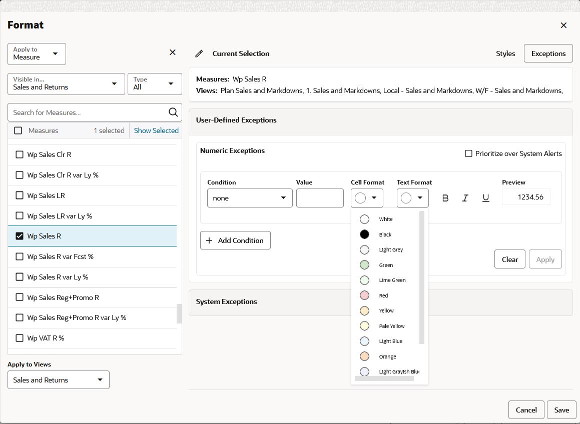 Cell Format Settings