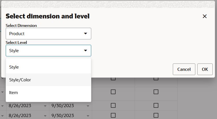 Select Dimension and Level