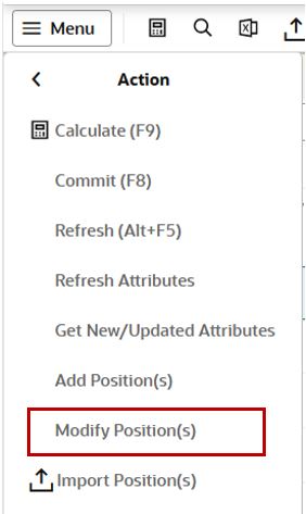 Action Menu -Modify Positions