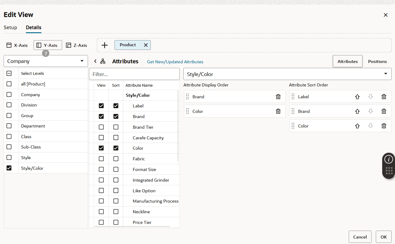Select Attributes for Viewing and Sorting Positions
