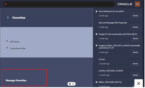 Manage Favorites Menu