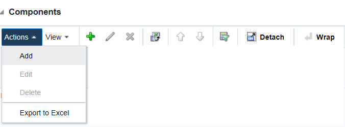 Actions Menu and Icons of Components Section Actions Menu and Icons of Components Section