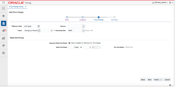 Add Price Change Page Add Price Change Page