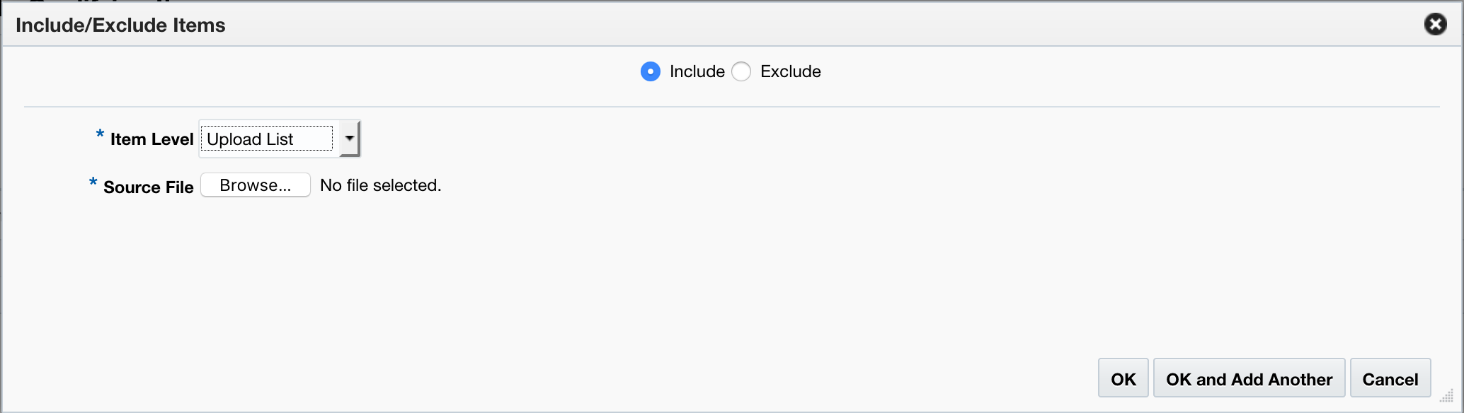 Upload/Exclude Items Upload/Exclude Items