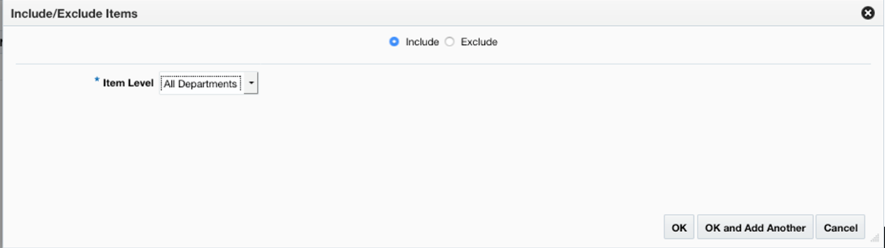 Include/Exclude Items pop-up