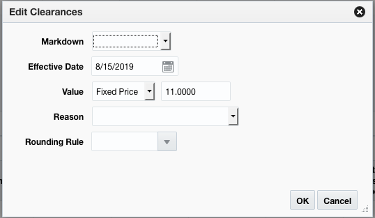 edit clearances dialog