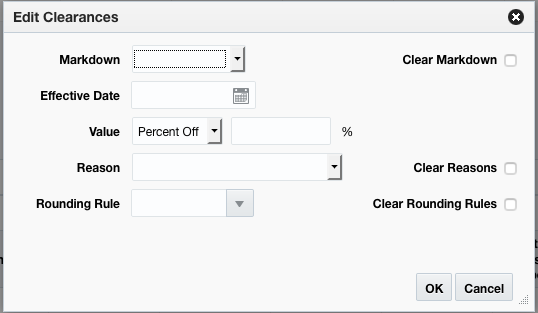 Edit Clearances Pop-Up for Multiple Rows