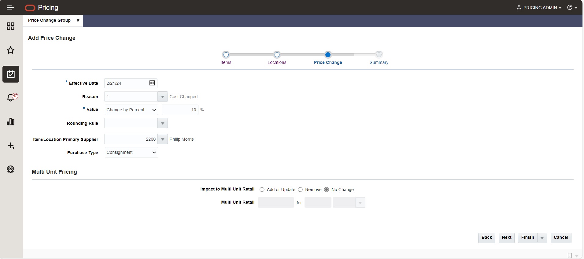 Add Price Change Page Add Price Change Page