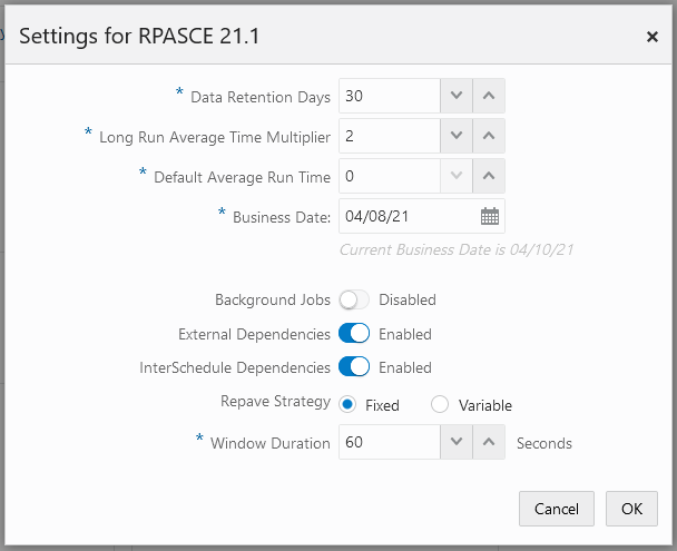 Edit Settings Window