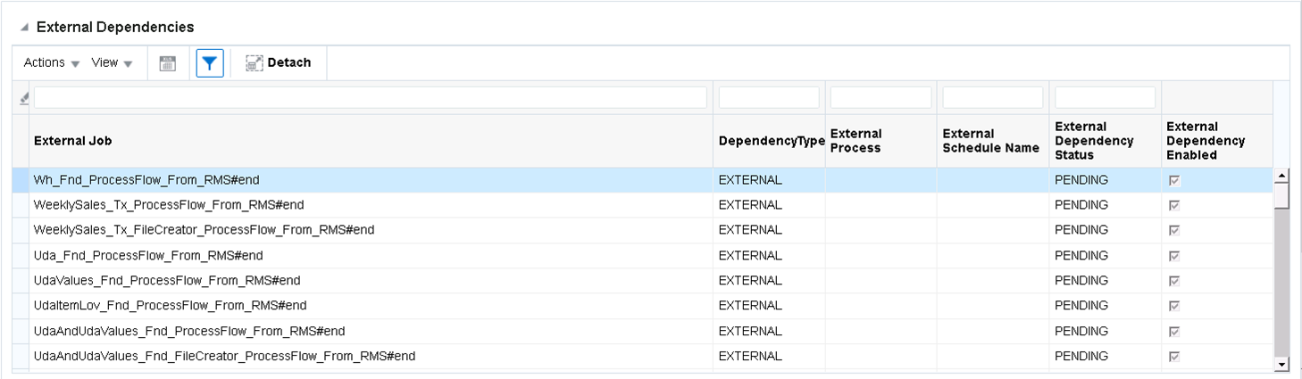 External Dependencies Screen