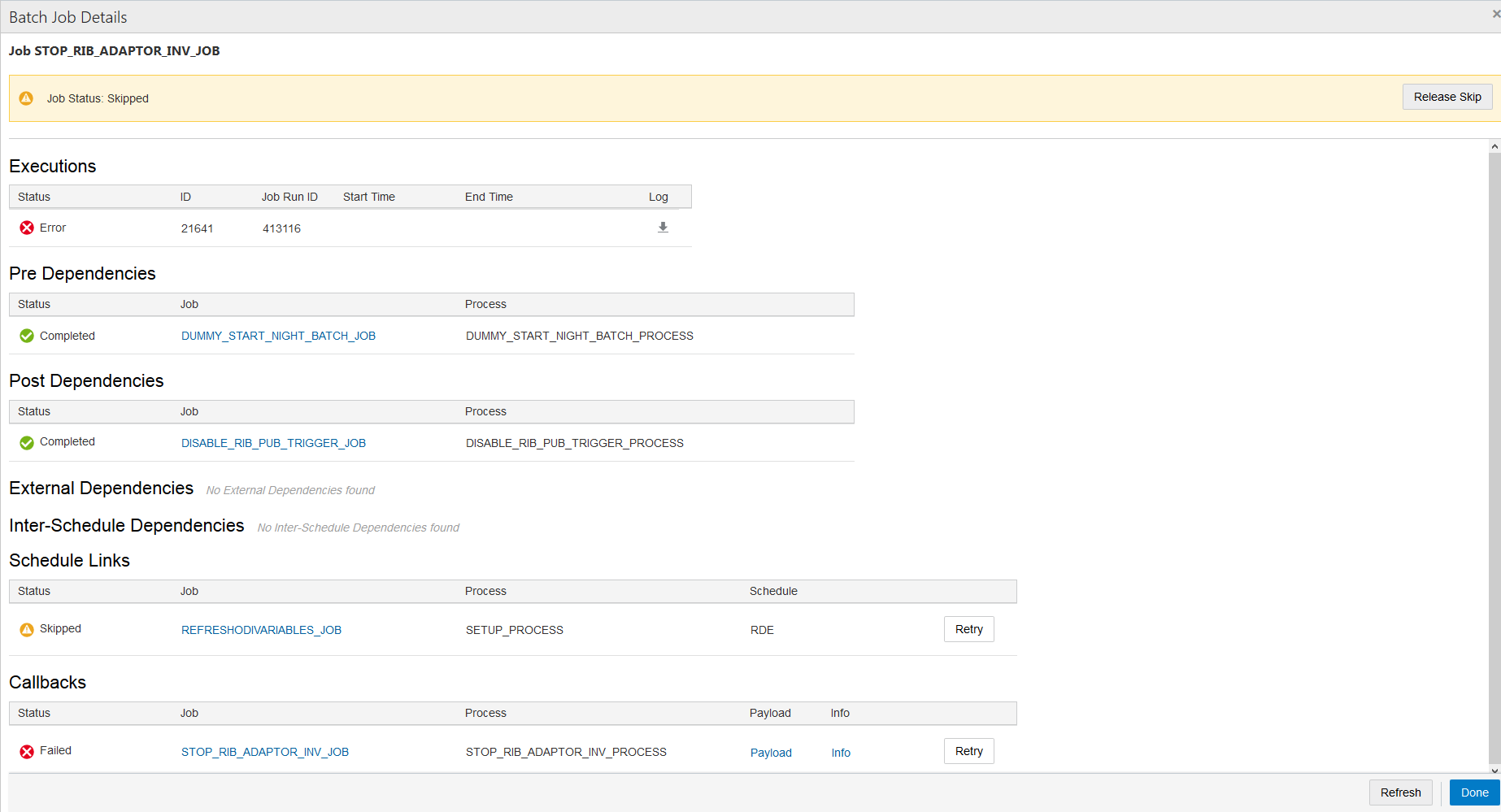 Batch Job Details Screen Batch Job Details Screen