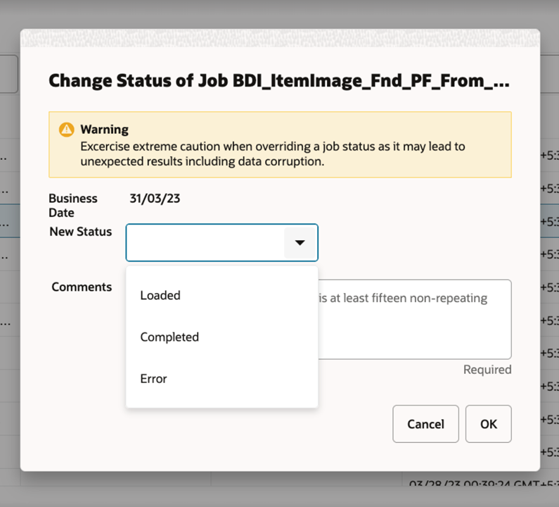 Change Status Popup Change Status Popup