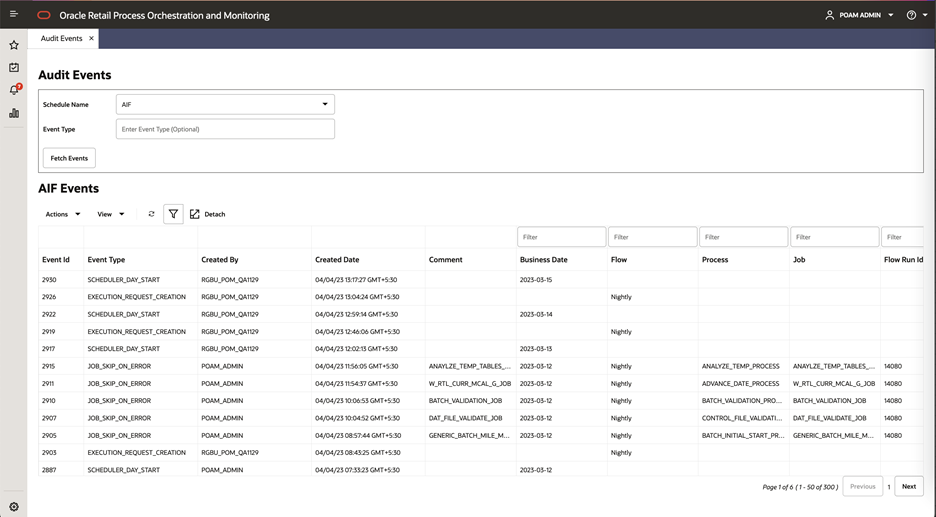Audit Events Screen Audit Events Screen