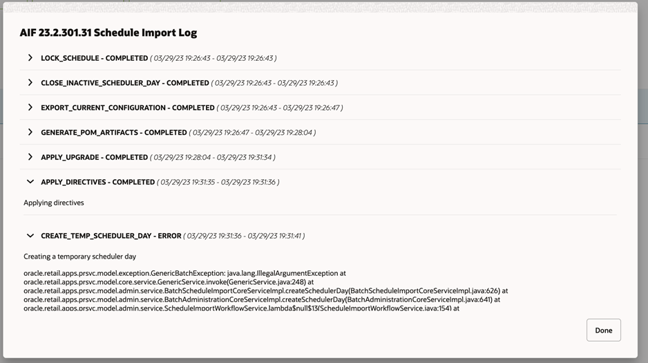 Schedule Import Log Schedule Import Log