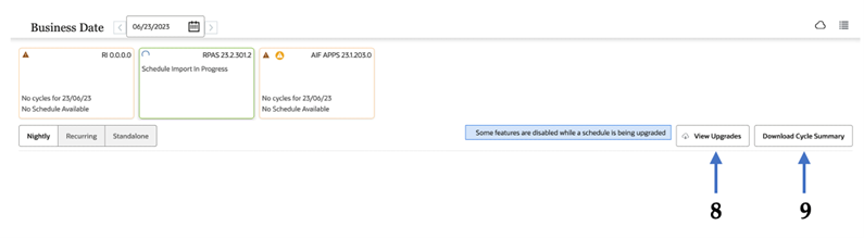 View Upgrades and Download Cycle Summary Buttons