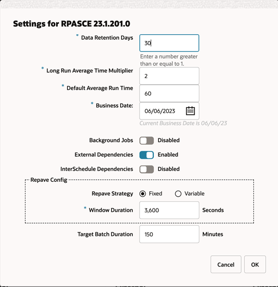 Edit Settings Window