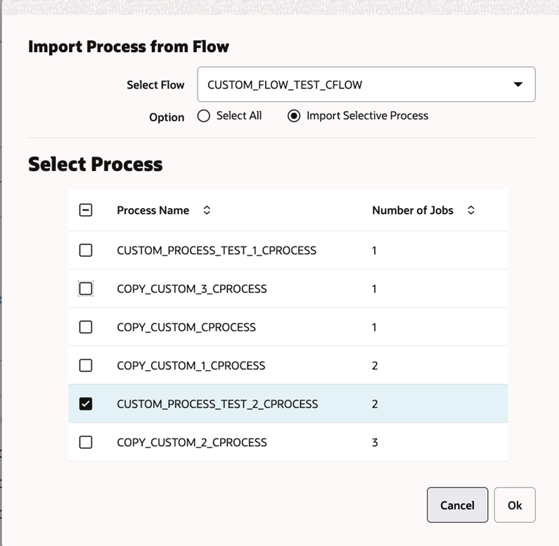 Select Processes to Import from Flow