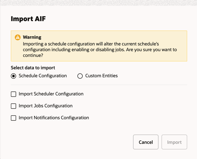 Import Schedule Configuration