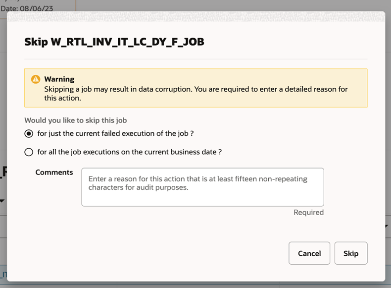 Skip Warning – Job is in ‘Error’ status