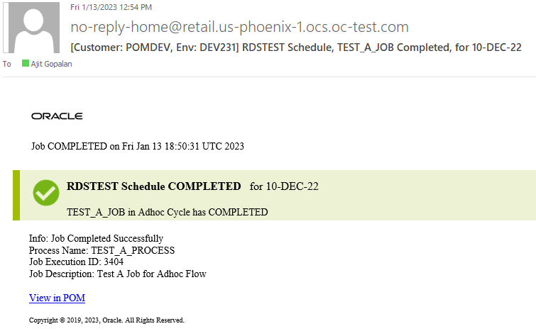 Example Job Completion Email