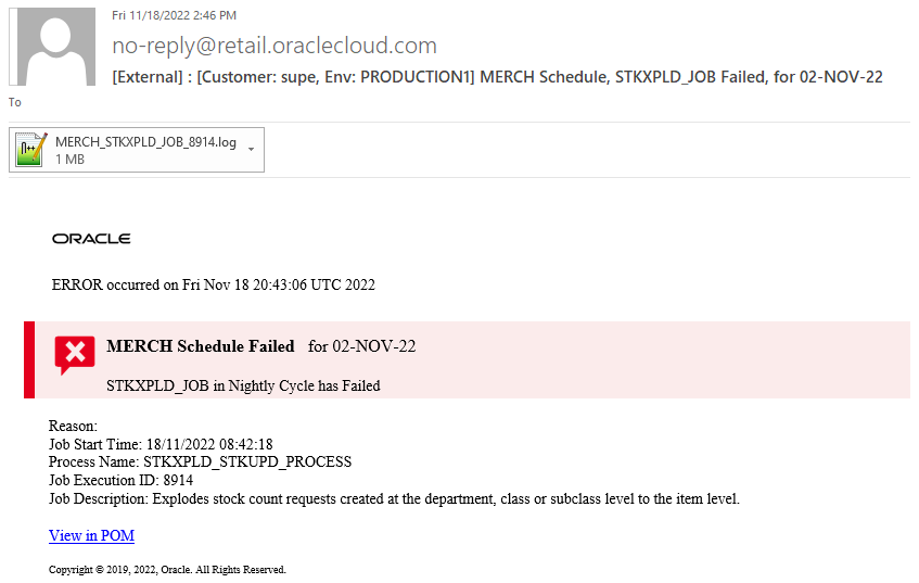 Example Job Error Email