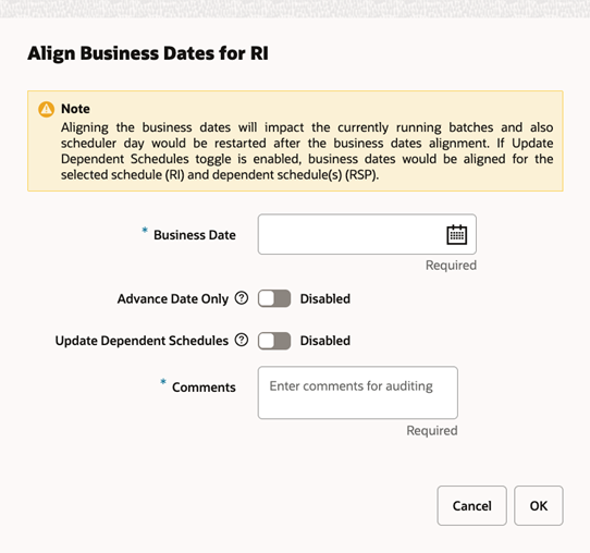 Align Business Dates Window Align Business Dates Window