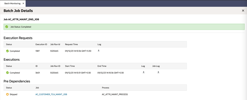 Batch Job Details Screen Batch Job Details Screen