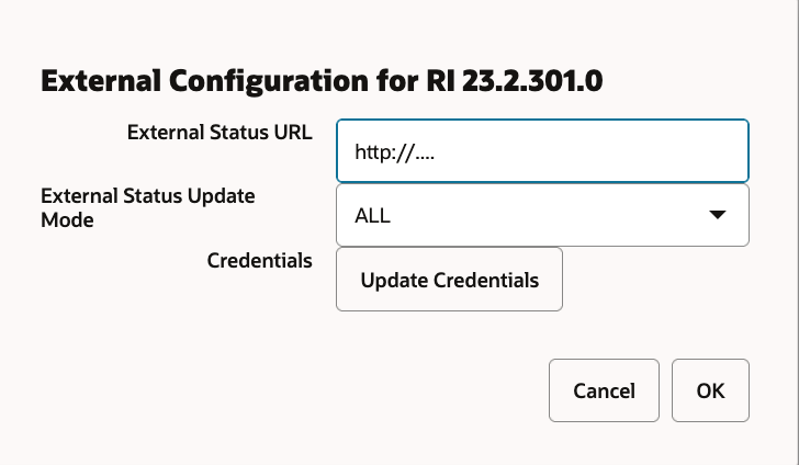 Edit External Configuration Window Edit External Configuration Window