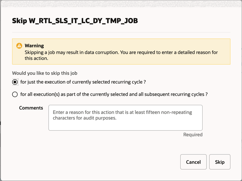 Skip Recurring Flow Window Skip Recurring Flow Window