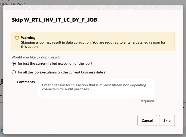 Skip Warning – Job is in ‘Error’ status Skip Warning – Job is in ‘Error’ status