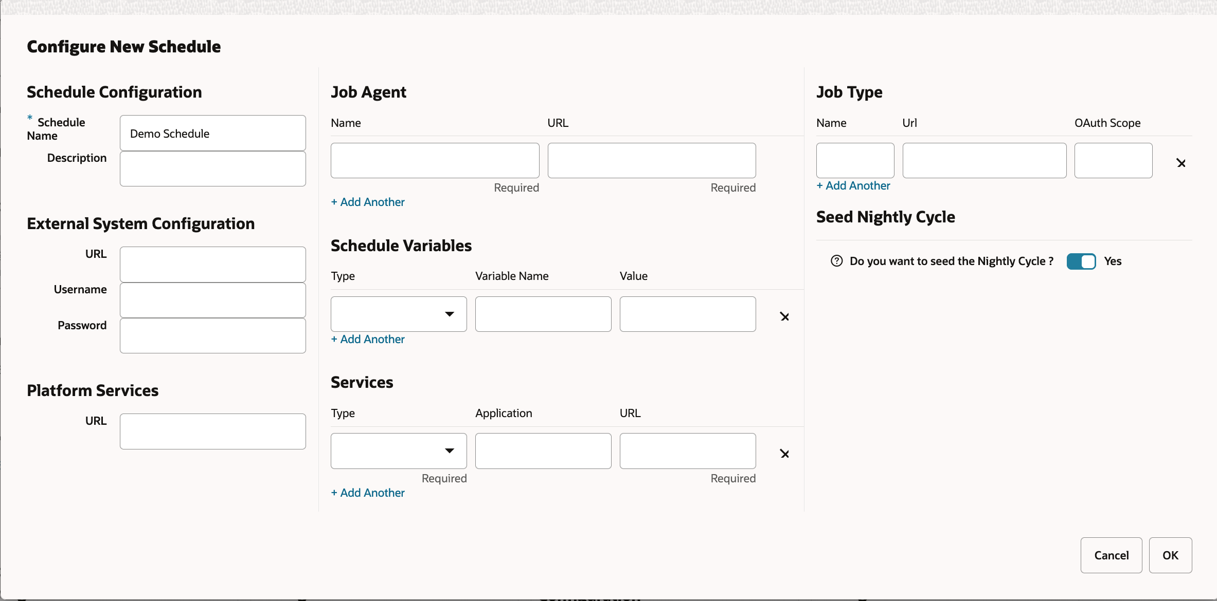 Configure New Schedule Window