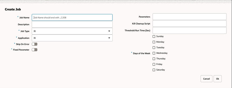 Create New Job Window