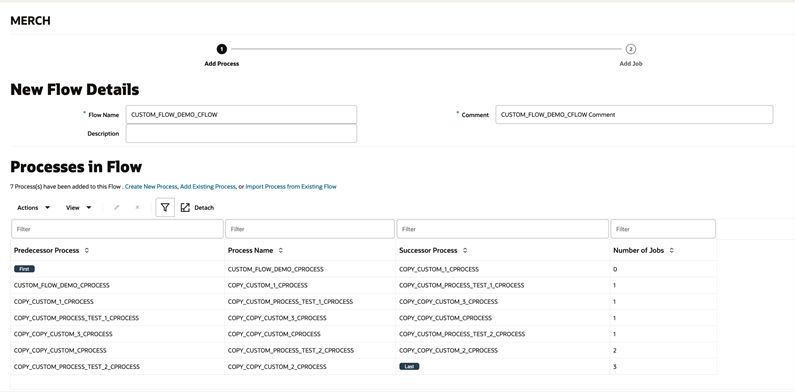 Selected Processes Imported from Existing Flow