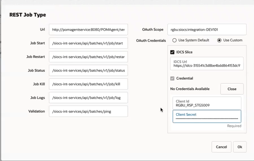 OAuth Credentials for REST Job Type