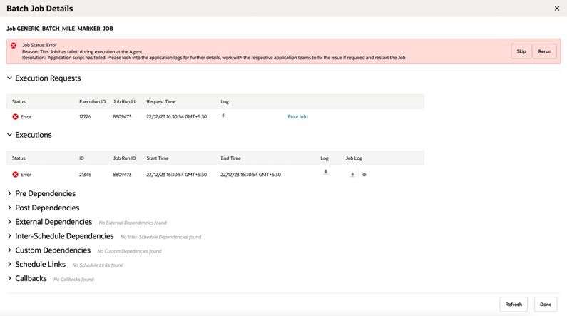 Batch Job Details with Status Information
