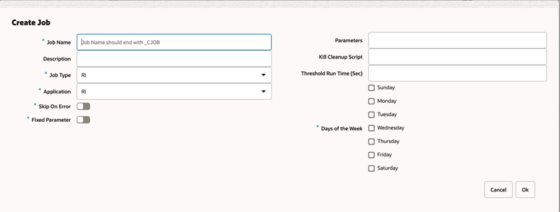 Create New Job – Job Type other than EXEC (For example, RI, RDS, BDI, and so on)