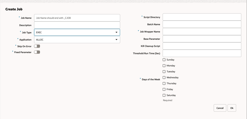 Create New Job – Job Type: EXEC