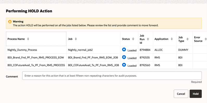 Multi-Select Job Comment Window