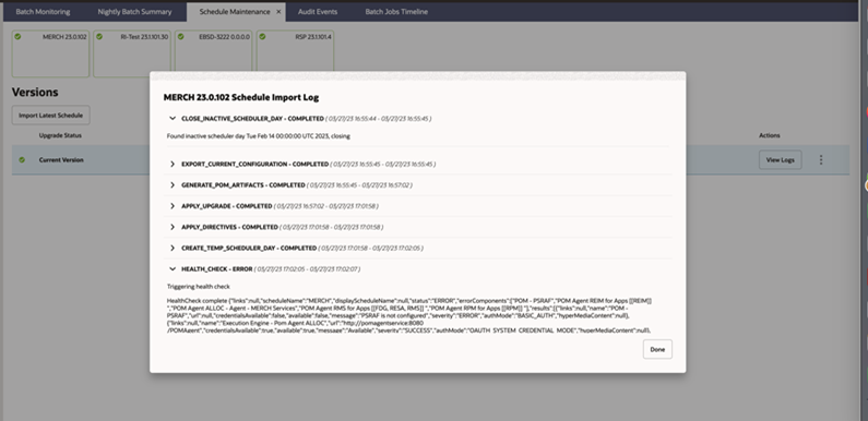 View Logs Screen