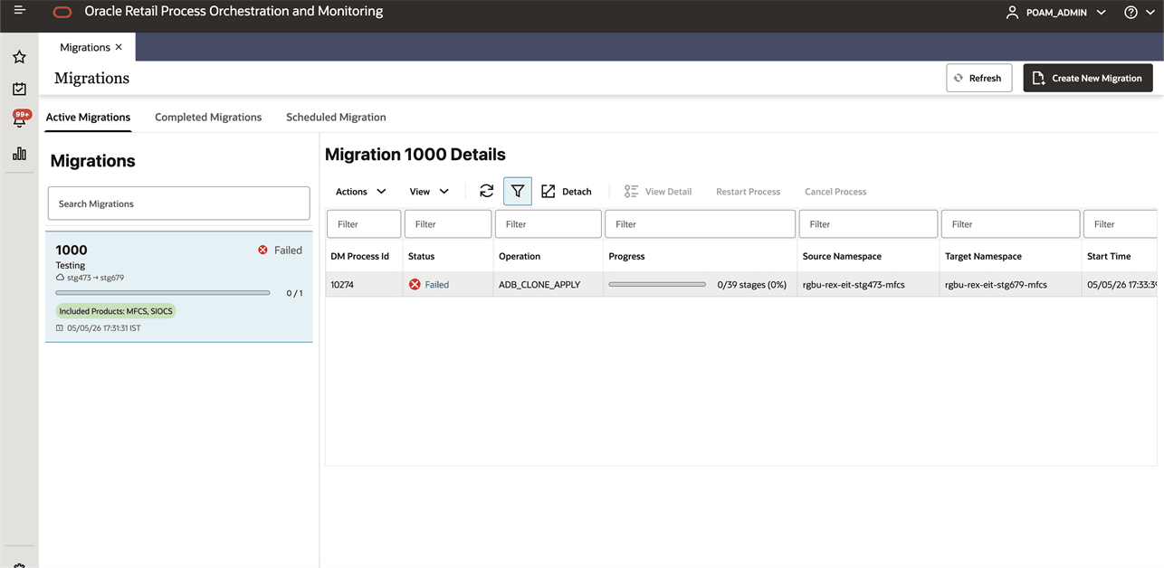 Active Migration Tab