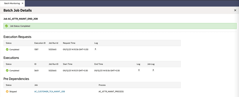 Batch Job Details Screen Batch Job Details Screen