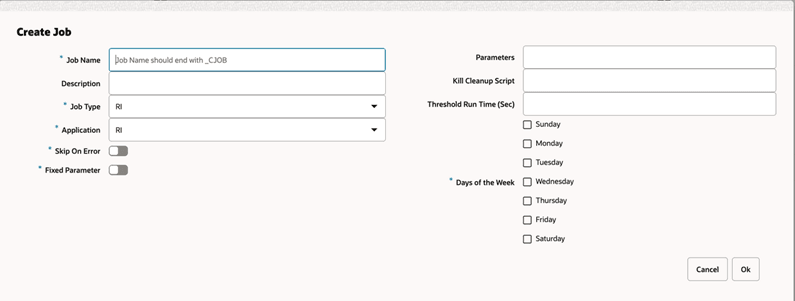 Create New Job – Job Type other than EXEC (For example, RI, RDS, BDI, and so on)