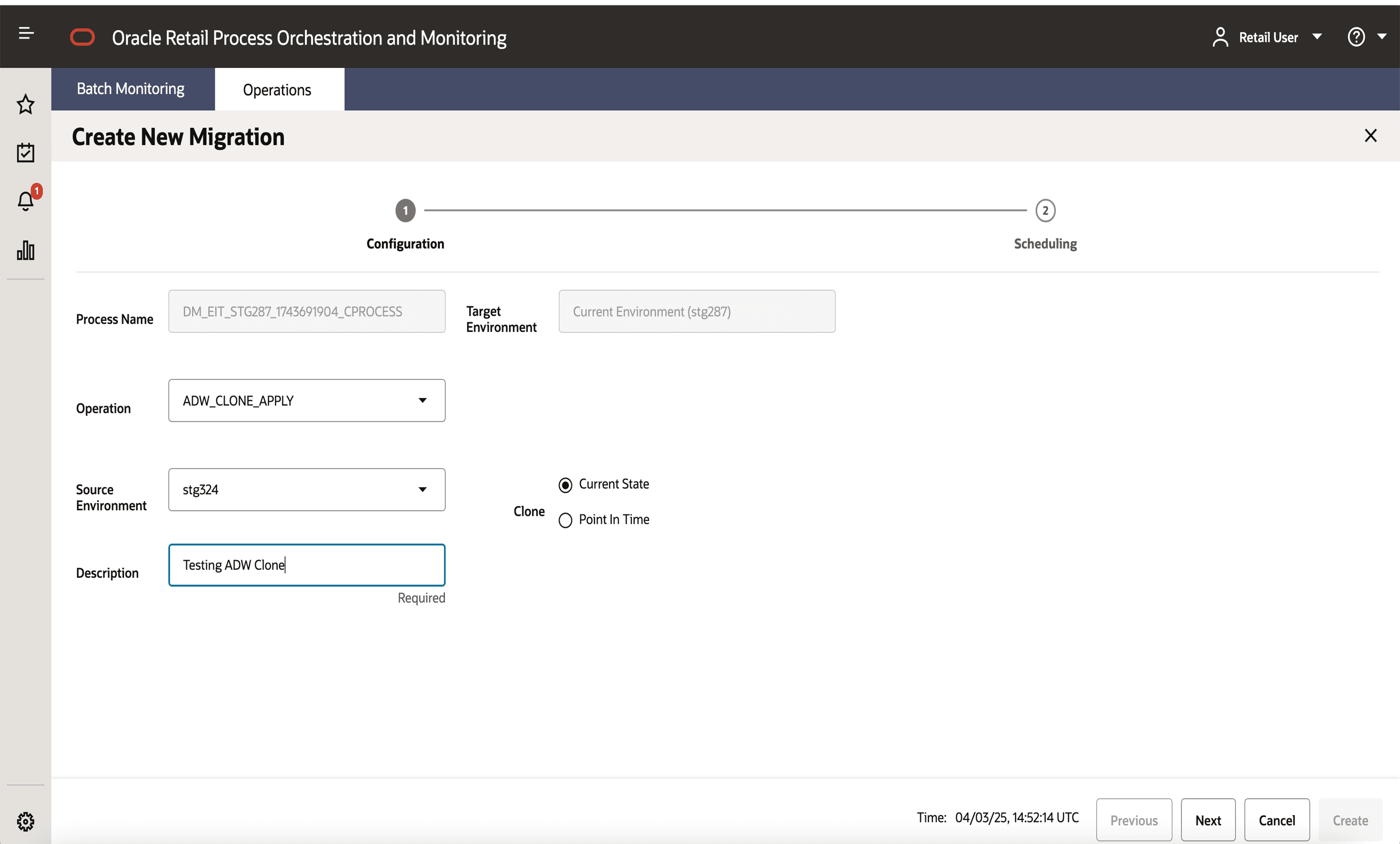 Create New Migration – Configuration – Current State Create New Migration – Configuration – Current State
