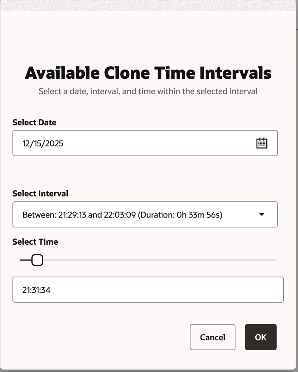 Create New Migration – Configuration – Select Interval Create New Migration – Configuration – Select Interval