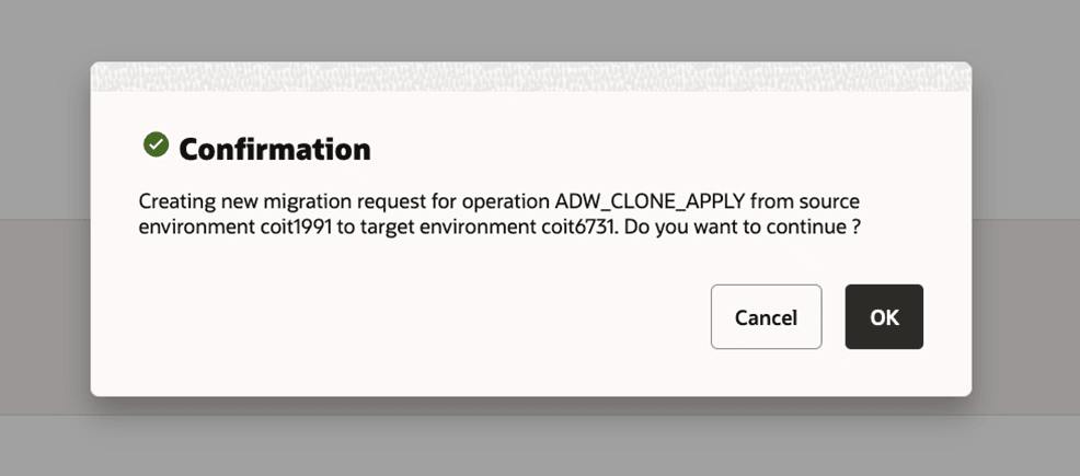 Create New Migration – Confirmation Create New Migration – Confirmation